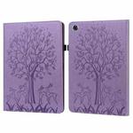 For Lenovo Tab M8 8505X 8.0 Tree & Deer Pattern Pressed Printing Horizontal Flip PU Leather Case with Holder & Card Slots(Purple)