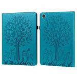 For Lenovo Tab M8 8505X 8.0 Tree & Deer Pattern Pressed Printing Horizontal Flip PU Leather Case with Holder & Card Slots(Blue)
