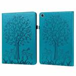 For Lenovo M10 Plus / M10 FHD REL Tree & Deer Pattern Pressed Printing Horizontal Flip PU Leather Case with Holder & Card Slots(Blue)