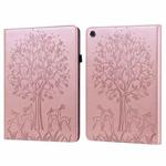 For Lenovo M10 Plus / M10 FHD REL Tree & Deer Pattern Pressed Printing Horizontal Flip PU Leather Case with Holder & Card Slots(Pink)