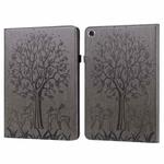 For Lenovo M10 Plus / M10 FHD REL Tree & Deer Pattern Pressed Printing Horizontal Flip PU Leather Case with Holder & Card Slots(Grey)