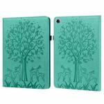 For Lenovo M10 Plus / M10 FHD REL Tree & Deer Pattern Pressed Printing Horizontal Flip PU Leather Case with Holder & Card Slots(Green)