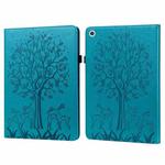 For Lenovo M10 TB-X505L Tree & Deer Pattern Pressed Printing Horizontal Flip PU Leather Case with Holder & Card Slots(Blue)