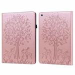 For Lenovo M10 TB-X505L Tree & Deer Pattern Pressed Printing Horizontal Flip PU Leather Case with Holder & Card Slots(Pink)