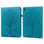 For Lenovo Tab P11 2020 / P11 Plus 2021 Tree & Deer Pattern Pressed Printing Horizontal Flip PU Leather Case with Holder & Card Slots(Blue)