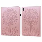 For Lenovo Tab P11 2020 / P11 Plus 2021 Tree & Deer Pattern Pressed Printing Horizontal Flip PU Leather Case with Holder & Card Slots(Pink)