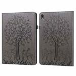 For Lenovo Tab P11 2020 / P11 Plus 2021 Tree & Deer Pattern Pressed Printing Horizontal Flip PU Leather Case with Holder & Card Slots(Grey)
