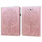 For Samsung Galaxy Tab S2 9.7 Tree & Deer Pattern Pressed Printing Horizontal Flip PU Leather Case with Holder & Card Slots(Pink)