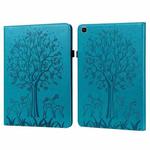 For Samsung Galaxy Tab A 8.0 2019 Tree & Deer Pattern Pressed Printing Horizontal Flip PU Leather Case with Holder & Card Slots(Blue)