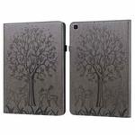 For Samsung Galaxy Tab A 8.0 2019 Tree & Deer Pattern Pressed Printing Horizontal Flip PU Leather Case with Holder & Card Slots(Grey)