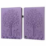 For Amazon Kindle Fire HD 10 / 10 Plus 2021 Tree & Deer Pattern Pressed Printing Horizontal Flip PU Leather Case with Holder & Card Slots(Purple)