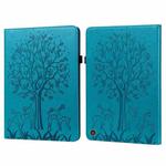 For Amazon Kindle Fire HD 10 / 10 Plus 2021 Tree & Deer Pattern Pressed Printing Horizontal Flip PU Leather Case with Holder & Card Slots(Blue)