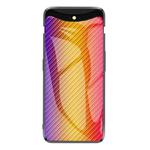 For OPPO Find X Gradient Carbon Fiber Texture TPU Border Tempered Glass Case(Gold Fiber)