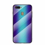 For OPPO A12 / A7 Gradient Carbon Fiber Texture TPU Border Tempered Glass Case(Blue Fiber)