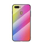 For OPPO A12 / A7 Gradient Carbon Fiber Texture TPU Border Tempered Glass Case(Colorful Fiber)