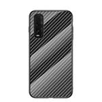 For OPPO Find X2 Gradient Carbon Fiber Texture TPU Border Tempered Glass Case(Black Fiber)