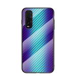 For OPPO Find X2 Gradient Carbon Fiber Texture TPU Border Tempered Glass Case(Blue Fiber)