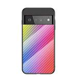 For Google Pixel 6 Pro Gradient Carbon Fiber Texture TPU Border Tempered Glass Case(Colorful Fiber)
