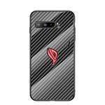 For Asus ROG Phone 3 Gradient Carbon Fiber Texture TPU Border Tempered Glass Case(Black Fiber)