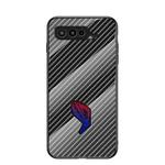 For Asus ROG Phone 5 Gradient Carbon Fiber Texture TPU Border Tempered Glass Case(Black Fiber)