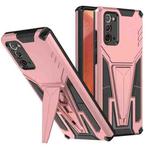 For Samsung Galaxy Note20 Super V Armor PC + TPU Shockproof Case with Invisible Holder(Rose Gold)