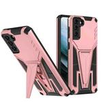 For Samsung Galaxy S21+ 5G Super V Armor PC + TPU Shockproof Case with Invisible Holder(Rose Gold)