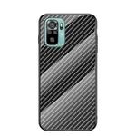 For Xiaomi Redmi Note 10 Gradient Carbon Fiber Texture TPU Border Tempered Glass Case(Black Fiber)