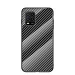 For Xiaomi Mi 10 Lite Gradient Carbon Fiber Texture TPU Border Tempered Glass Case(Black Fiber)