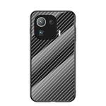 For Xiaomi Mi 11 Pro Gradient Carbon Fiber Texture TPU Border Tempered Glass Case(Black Fiber)