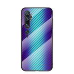 For Xiaomi Mi CC9 Pro Gradient Carbon Fiber Texture TPU Border Tempered Glass Case(Blue Fiber)