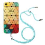 For iPhone SE 2022 / SE 2020 / 8 / 7 Hollow Diamond-shaped Squares Pattern TPU Precise Hole Phone Protective Case with Lanyard(Yellow)