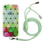 For iPhone SE 2022 / SE 2020 / 8 / 7 Hollow Diamond-shaped Squares Pattern TPU Precise Hole Phone Protective Case with Lanyard(Green)