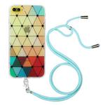 Hollow Diamond-shaped Squares Pattern TPU Precise Hole Phone Protective Case with Lanyard For iPhone 8 Plus / 7 Plus(Yellow)