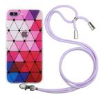 Hollow Diamond-shaped Squares Pattern TPU Precise Hole Phone Protective Case with Lanyard For iPhone 8 Plus / 7 Plus(Purple)