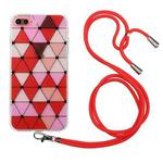 Hollow Diamond-shaped Squares Pattern TPU Precise Hole Phone Protective Case with Lanyard For iPhone 8 Plus / 7 Plus(Red)