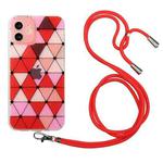 For iPhone 11 Hollow Diamond-shaped Squares Pattern TPU Precise Hole Phone Protective Case with Lanyard (Red)