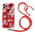For iPhone 11 Pro Max Hollow Diamond-shaped Squares Pattern TPU Precise Hole Phone Protective Case with Lanyard (Red)