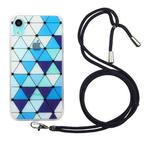 For iPhone XR Hollow Diamond-shaped Squares Pattern TPU Precise Hole Phone Protective Case with Lanyard(Blue)