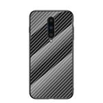 For OnePlus 8 Gradient Carbon Fiber Texture TPU Border Tempered Glass Case(Black Fiber)