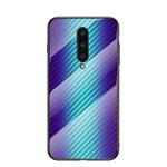 For OnePlus 8 Gradient Carbon Fiber Texture TPU Border Tempered Glass Case(Blue Fiber)