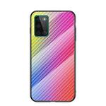 For OnePlus 8T Gradient Carbon Fiber Texture TPU Border Tempered Glass Case(Colorful Fiber)