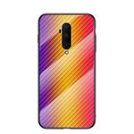 For OnePlus 7T Pro Gradient Carbon Fiber Texture TPU Border Tempered Glass Case(Gold Fiber)