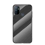 For OnePlus N100 5G Gradient Carbon Fiber Texture TPU Border Tempered Glass Case(Black Fiber)