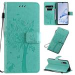 For Xiaomi Mi 9 Pro Tree & Cat Pattern Pressed Printing Horizontal Flip PU Leather Case with Holder & Card Slots & Wallet & Lanyard(Green)