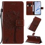 For Xiaomi Mi 9 Pro Tree & Cat Pattern Pressed Printing Horizontal Flip PU Leather Case with Holder & Card Slots & Wallet & Lanyard(Coffee)
