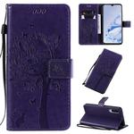 For Xiaomi Mi 9 Pro Tree & Cat Pattern Pressed Printing Horizontal Flip PU Leather Case with Holder & Card Slots & Wallet & Lanyard(Purple)