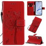 For Xiaomi Mi 9 Pro Tree & Cat Pattern Pressed Printing Horizontal Flip PU Leather Case with Holder & Card Slots & Wallet & Lanyard(Red)