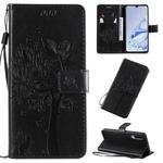 For Xiaomi Mi 9 Pro Tree & Cat Pattern Pressed Printing Horizontal Flip PU Leather Case with Holder & Card Slots & Wallet & Lanyard(Black)