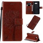 For LG G8X Tree & Cat Pattern Pressed Printing Horizontal Flip PU Leather Case with Holder & Card Slots & Wallet & Lanyard(Coffee)