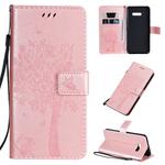 For LG G8X Tree & Cat Pattern Pressed Printing Horizontal Flip PU Leather Case with Holder & Card Slots & Wallet & Lanyard(Rose gold)
